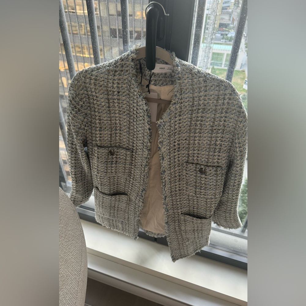 Mango Textured Blue-Gray Jacket - Picture 6 of 7